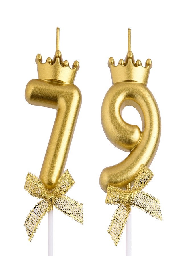 شموع عيد ميلاد VSHILI للذكرى 79 و97، شموع ذهبية تحمل الرقم 97 و79، زينة كعكة عيد ميلاد سعيد، هدايا للنساء والرجال - Image 1
